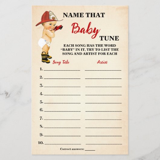 Firefighter Name Baby Tune Baby shower Game Kaart (Voorkant)