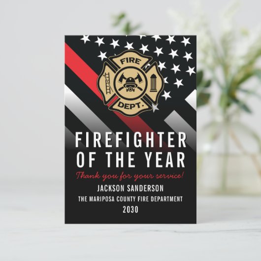 Firefighter of the Year Employee Logo Red Line Kaart (Staand voorkant)