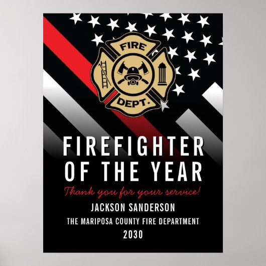 Firefighter of the Year Employee Logo Red Line Poster (Voorkant)