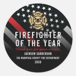 Firefighter of the Year Employee Logo Red Line Ronde Sticker