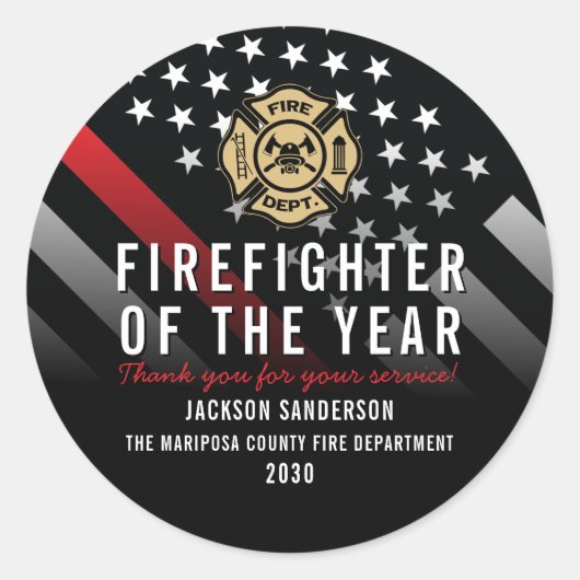 Firefighter of the Year Employee Logo Red Line Ronde Sticker (Voorkant)