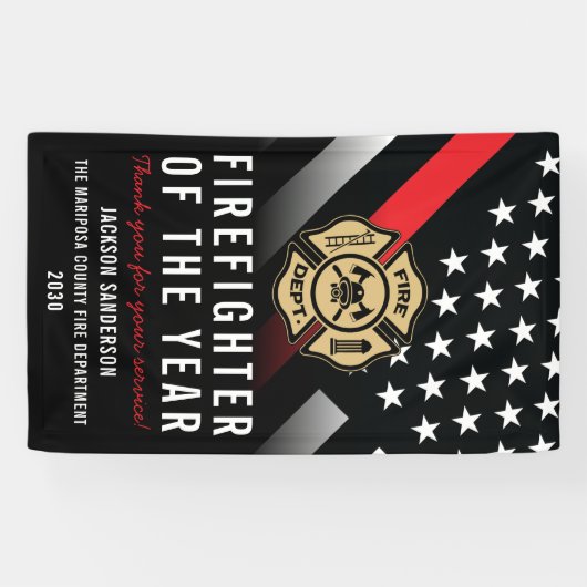 Firefighter of the Year Employee Logo Red Line Spandoek (Horizontaal)