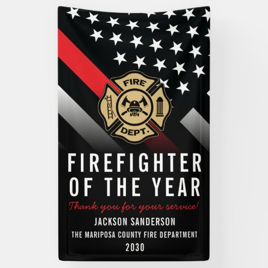 Firefighter of the Year Employee Logo Red Line Spandoek (Verticaal)