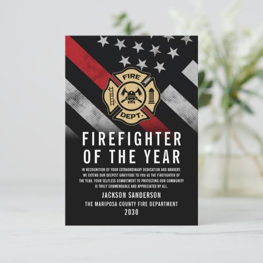 Firefighter of the Year Employee Recognition Logo Kaart (Staand voorkant)