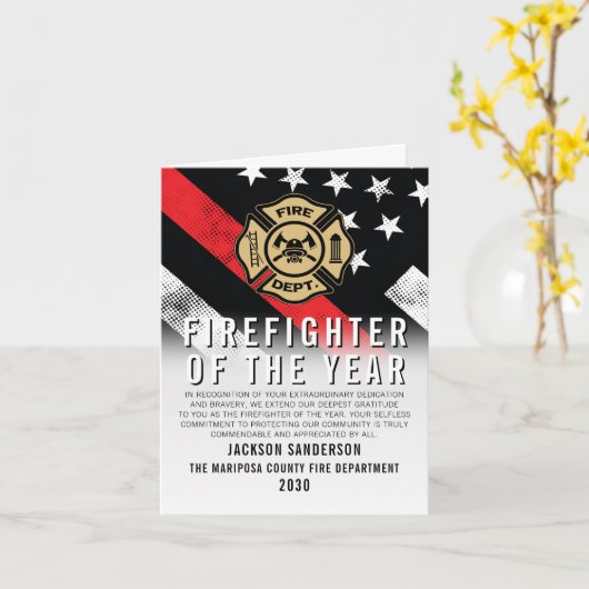 Firefighter of the Year Employee Recognition Logo Kaart (Gele Bloem)