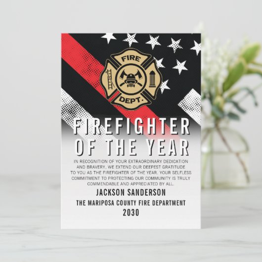 Firefighter of the Year Employee Recognition Logo Kaart (Staand voorkant)