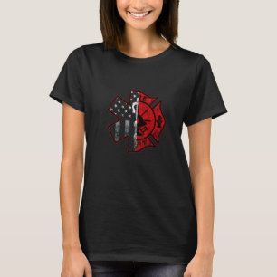 Firefighter Paramedic Symbol American Flag Fireman T-shirt