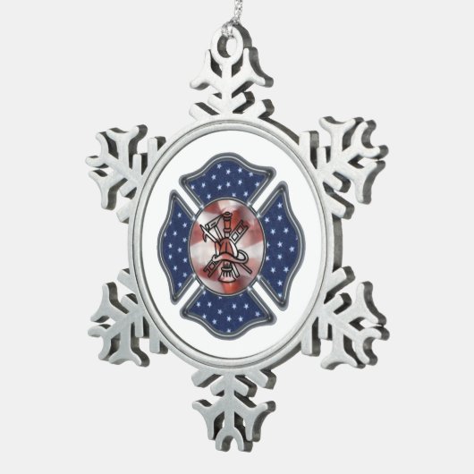 Firefighter Patriotic Dept Tin Sneeuwvlok Ornament (Rechts)