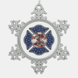 Firefighter Patriotic Dept Tin Sneeuwvlok Ornament