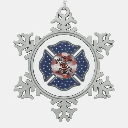 Firefighter Patriotic Tin Sneeuwvlok Ornament (Voorkant)