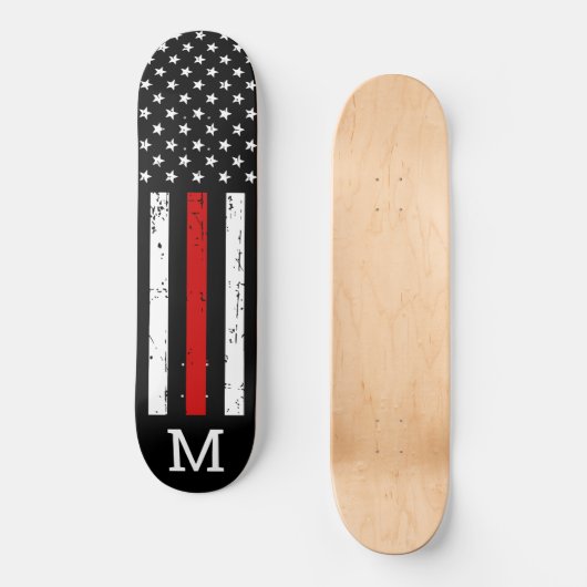 Firefighter Personated Monogram Thin Red Line Persoonlijk Skateboard (Voorkant)