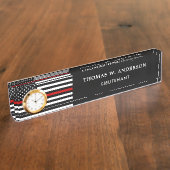 Firefighter Personated Thin Red Line Clock Naambordje (Zijkant)