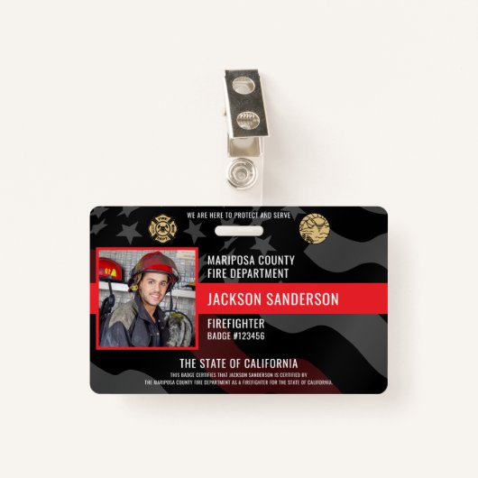 Firefighter Photo Fire Department Employee ID Badge (Voorkant met clip)