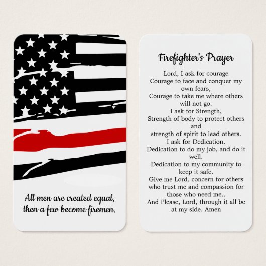 Firefighter Prayer Card Thin Red Line Afstuderen Visitekaartje (Voorkant /achterkant)