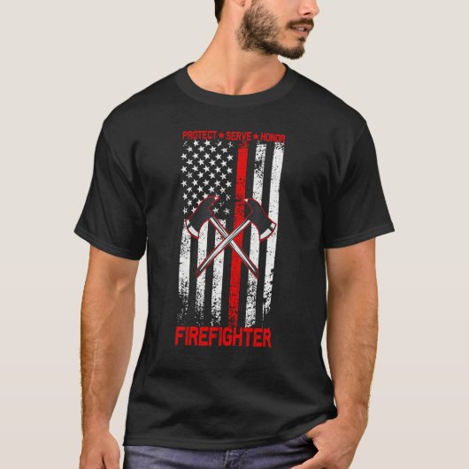 Firefighter Protect Serve Honor Pick Axes Over US  T-shirt (Voorkant)