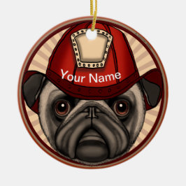 Firefighter Pug Keramisch Ornament