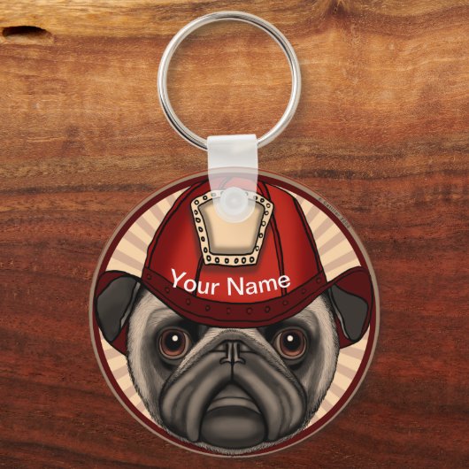 Firefighter Pug Sleutelhanger (Voorkant)