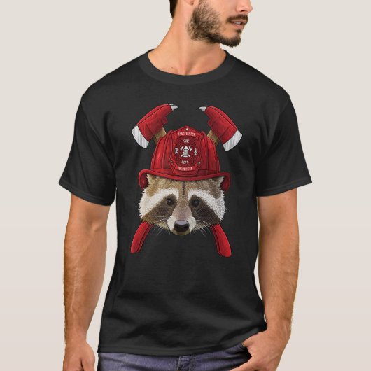 Firefighter Raccoon Fireman Kids Fire Rescue Trash T-shirt (Voorkant)