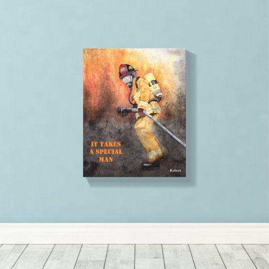 Firefighter Ready for Duty Personalize NAME Canvas Afdruk (Insitu (Houten vloer))