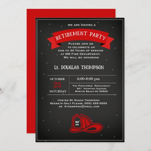 Firefighter Red Black Retirement Party Kaart (Voorkant / Achterkant)