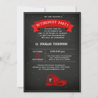 Firefighter Red Black Retirement Party Kaart