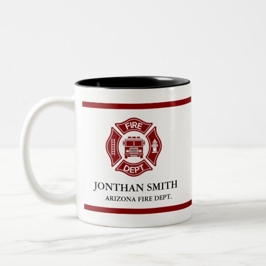 Firefighter Red Maltese Cross Fire Department Tweekleurige Koffiemok (Links)