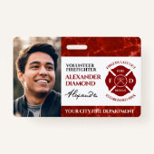 Firefighter Red Marble Photo Signature ID Badge (Voorkant)