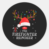 Firefighter Reindeer Family Matching Christmas Pjs Ronde Sticker (Voorkant)