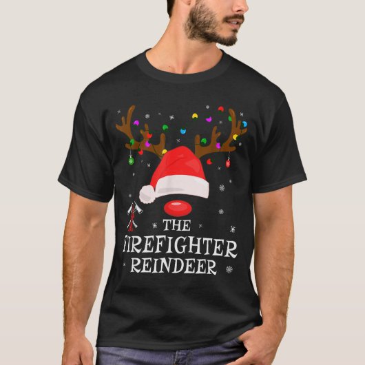 Firefighter Reindeer Family Matching Christmas Pjs T-shirt (Voorkant)
