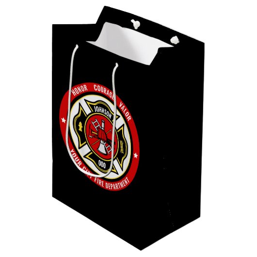 Firefighter Rescue ADD NAME Fire Department Badge Medium Cadeauzakje (Voorkant Gekanteld)