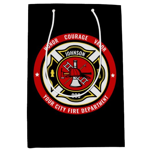 Firefighter Rescue ADD NAME Fire Department Badge Medium Cadeauzakje (Voorkant)