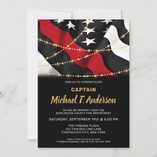 Firefighter Retirement American Flag Thin Red Line Kaart (Voorkant)
