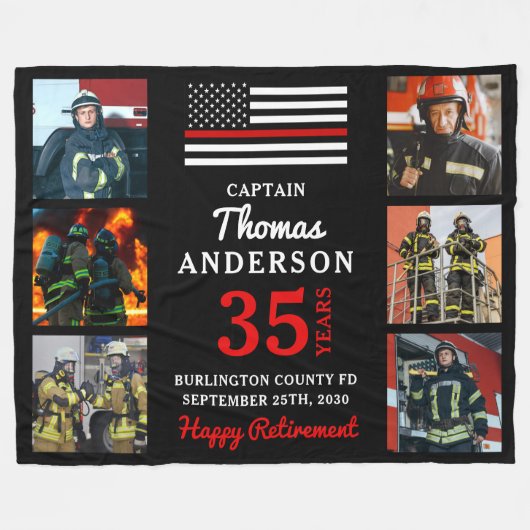 Firefighter Retirement Custom 6 Photo Fire Service Fleece Deken (Voorkant (Horizontaal))