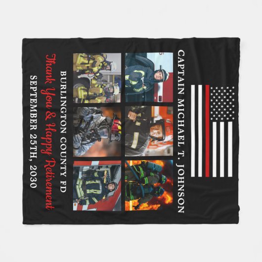 Firefighter Retirement Custom Photo Thin Red Line Fleece Deken (Voorkant (Horizontaal))