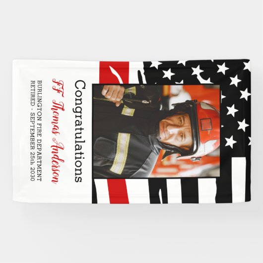 Firefighter Retirement Custom Photo Thin Red Line Spandoek (Horizontaal)