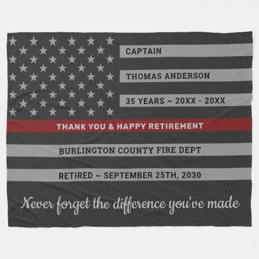 Firefighter Retirement Gift Thin Red Line Flag Fleece Deken (Voorkant (Horizontaal))