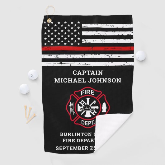 Firefighter Retirement Maltese Cross Thin Red Line Golfhanddoek (Insitu)