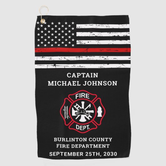 Firefighter Retirement Maltese Cross Thin Red Line Golfhanddoek (Voorkant)
