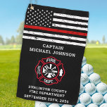 Firefighter Retirement Maltese Cross Thin Red Line Golfhanddoek<br><div class="desc">Thin Red Line Maltese Cross Firefighter Retirement Golf Towel - VS American flag design in Police Flag kleuren, nood design. Deze gepersonaliseerde aftredingsvuurhanddoek is perfect om je gepensioneerde brandweerman te vieren, brandweergeschenken voor je pensioen, vechtpartij voor de brandweer. Pas deze maltese cross-pensionering aan met dunne rode lijn golfhanddoeken met de...</div>