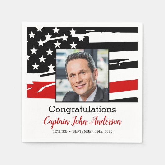 Firefighter Retirement Party Photo Thin Red Line Servet (Voorkant)