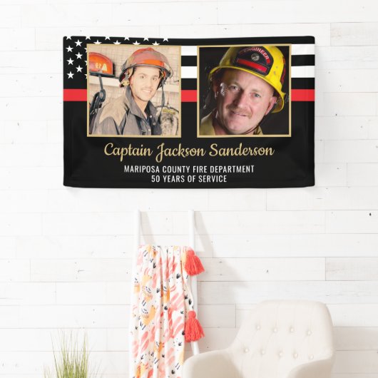 Firefighter Retirement Party Red Line Flag 2 Foto Spandoek (Insitu)