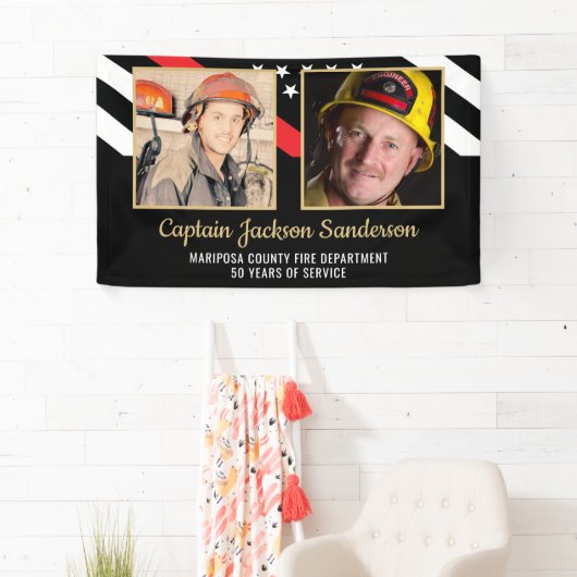 Firefighter Retirement Party Red Line Flag 2 Foto Spandoek (Insitu)