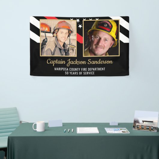 Firefighter Retirement Party Red Line Flag 2 Foto Spandoek (Beurs)