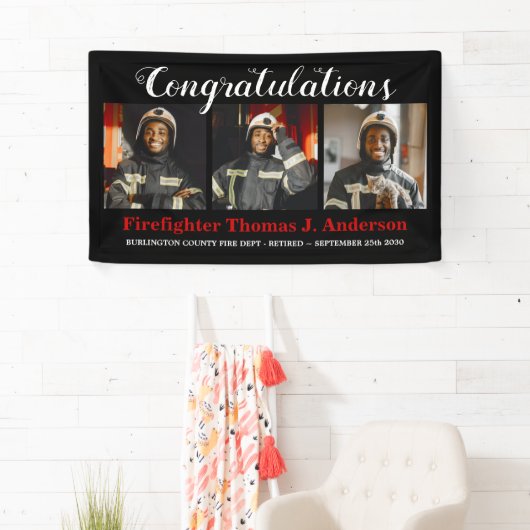 Firefighter Retirement Photo Collage Thin Red Line Spandoek (Insitu)