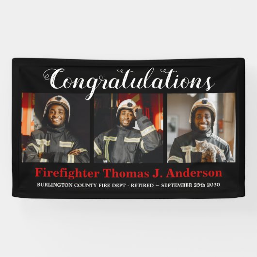 Firefighter Retirement Photo Collage Thin Red Line Spandoek (Horizontaal)