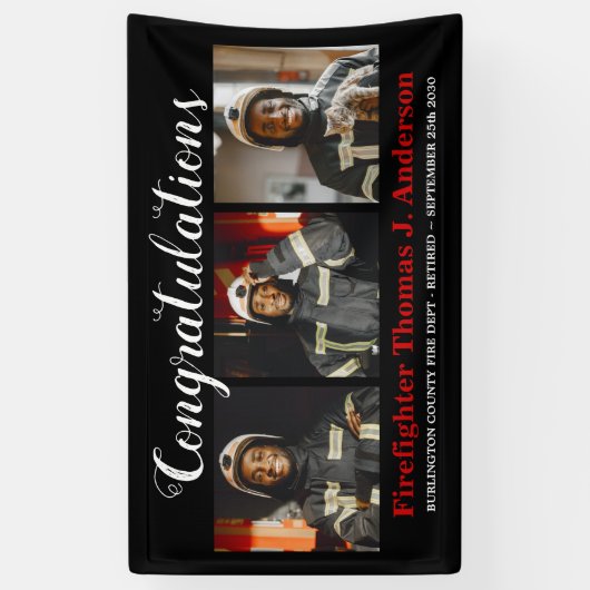 Firefighter Retirement Photo Collage Thin Red Line Spandoek (Verticaal)