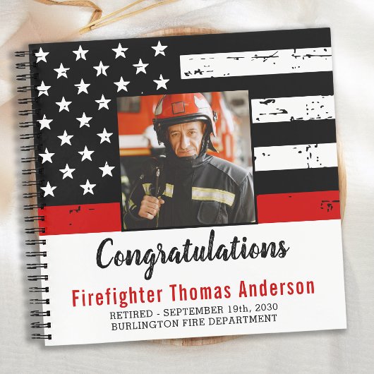Firefighter Retirement Photo Thin Red Line Guest Notitieboek