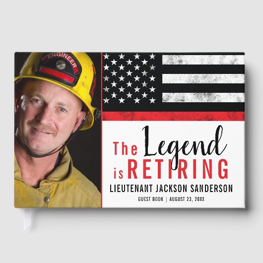 Firefighter Retirement Thin Red Line Fireman Foto Gastenboek (Voorkant)
