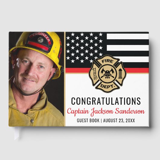 Firefighter Retirement Thin Red Line Flag Foto Gastenboek (Voorkant)