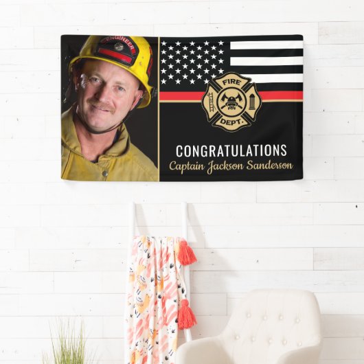 Firefighter Retirement Thin Red Line Flag Foto Spandoek (Insitu)